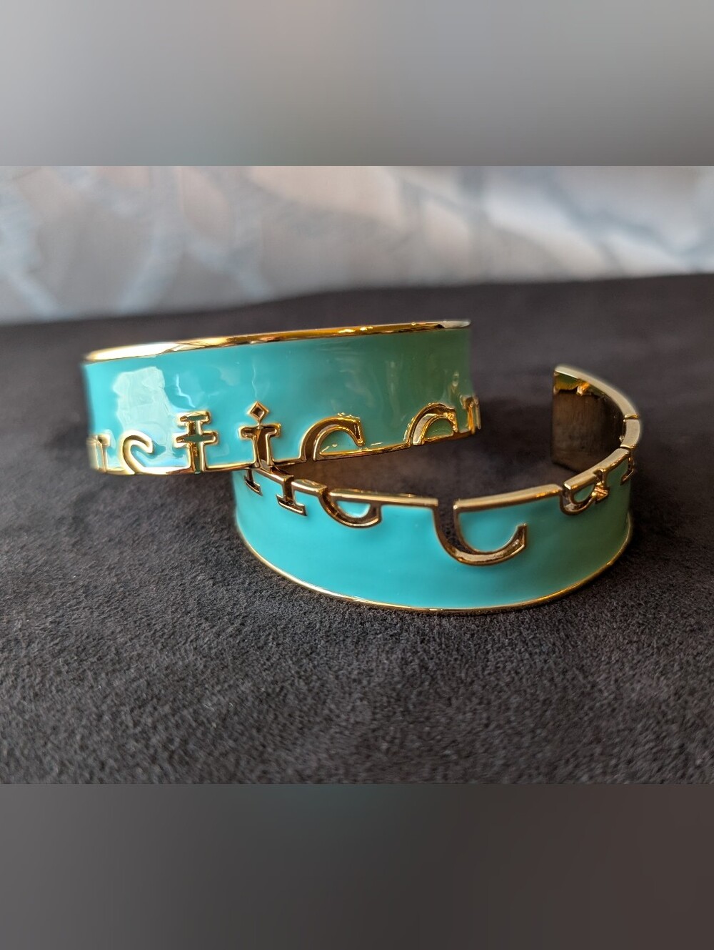 Unique Turquoise Enamel Rustic Cuff Bracelet Set